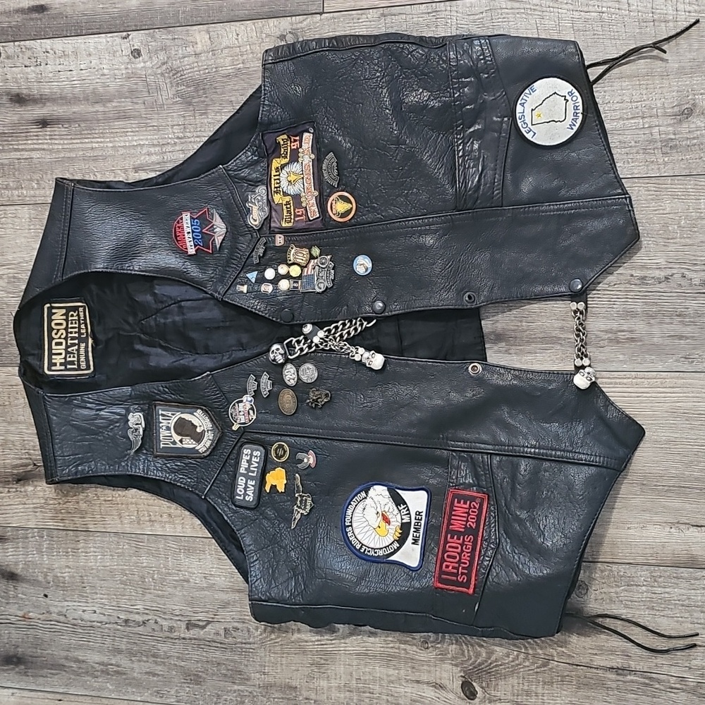 Hudson Leather Black Vest with Patches